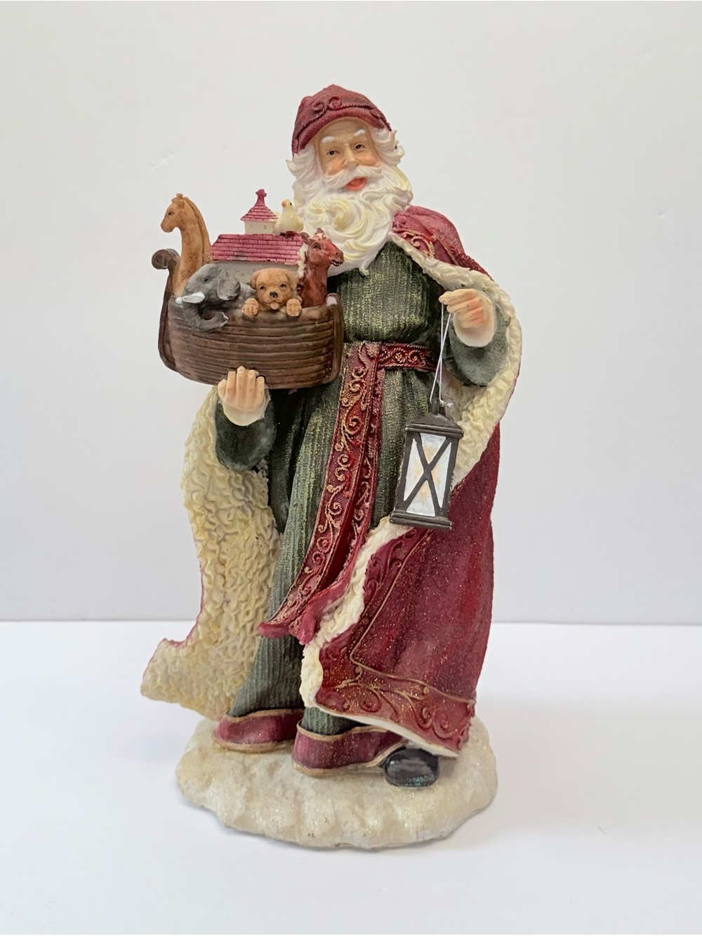 Vintage Old World Santa Claus Noah’s Ark Animals Lantern Christmas Figurine 14”